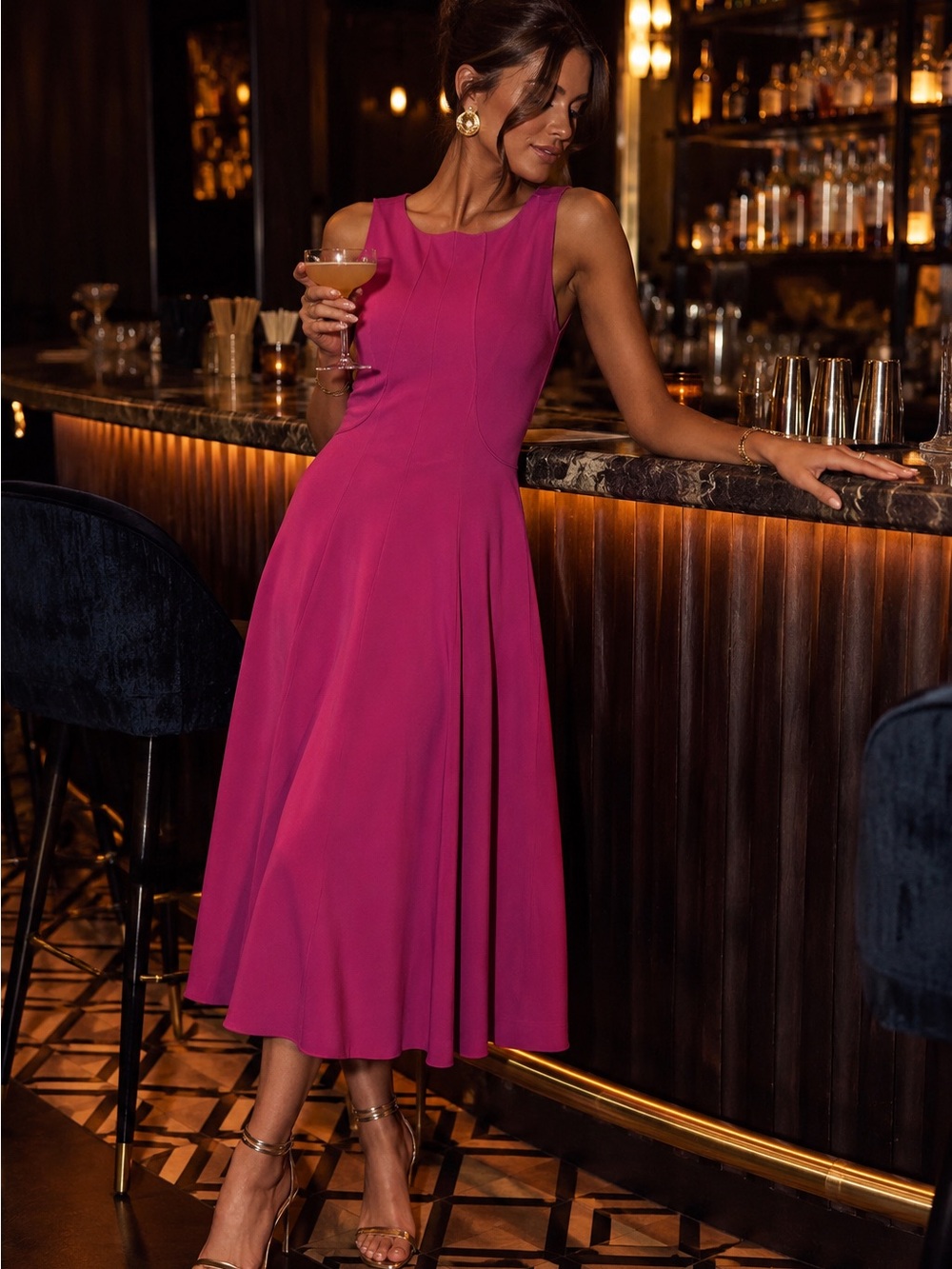 Armani Collezioni Fuchsia Sleeveless Fit & Flare Dress
